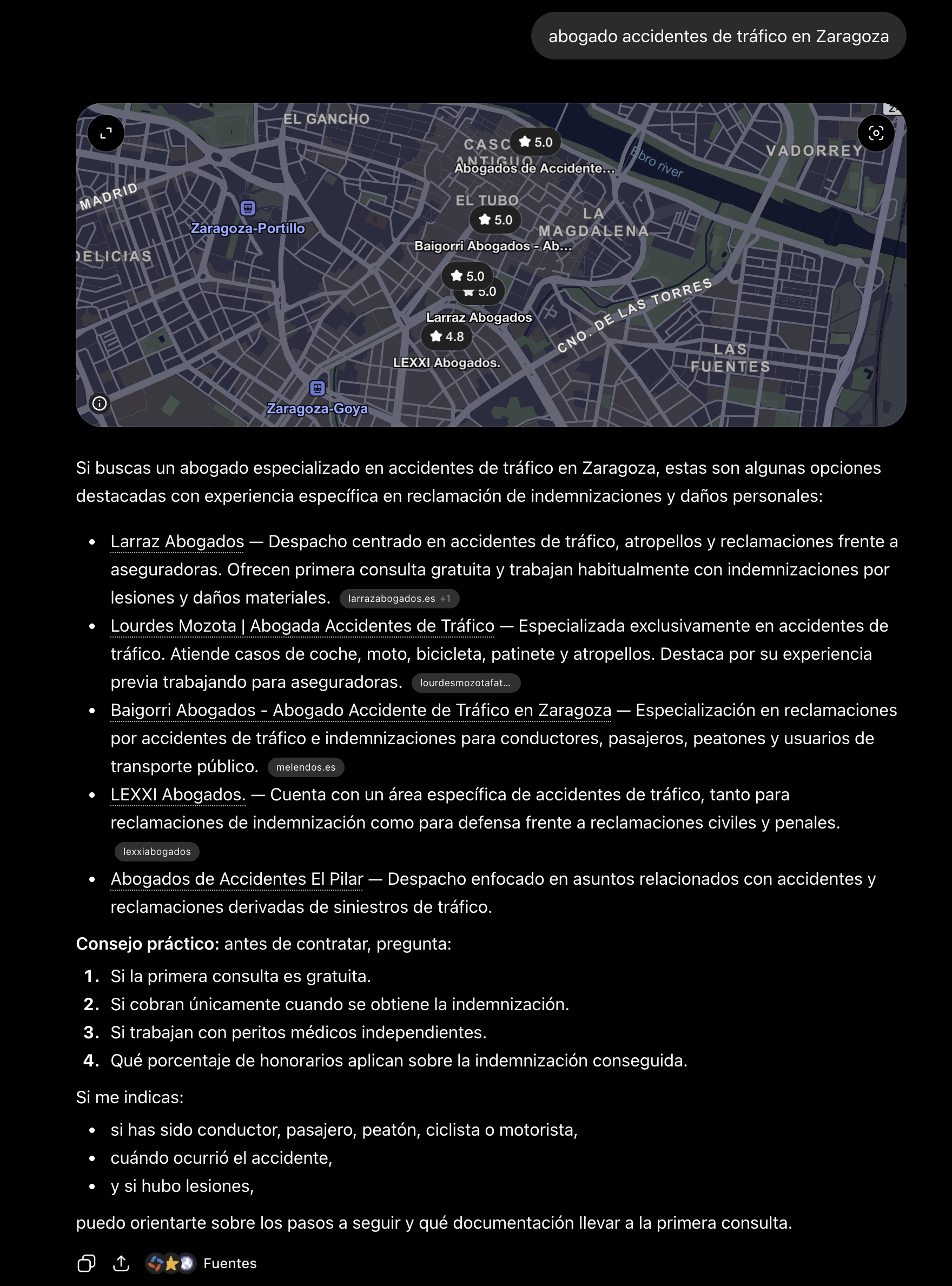 ChatGPT mostrando resultados — Ros Pelegay no aparece